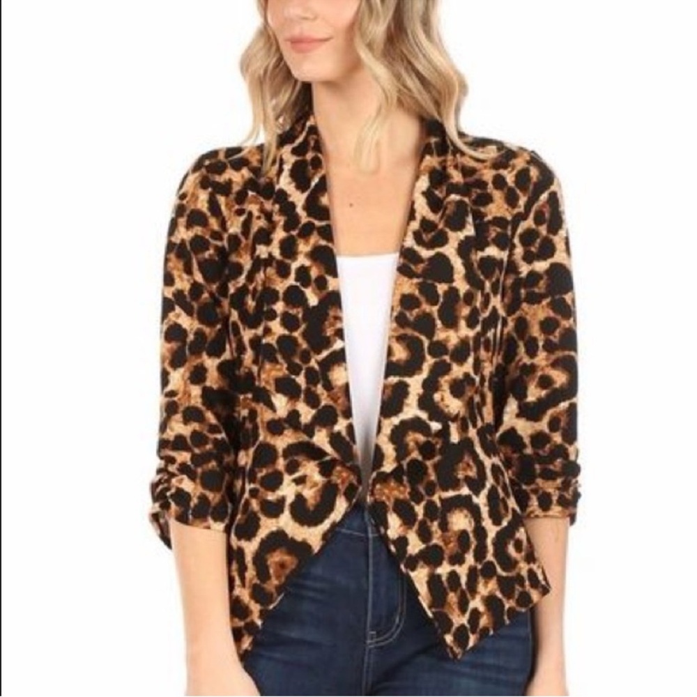 Cheetah leopard animal Print Shawl Collar Blazer - Picture 6 of 7